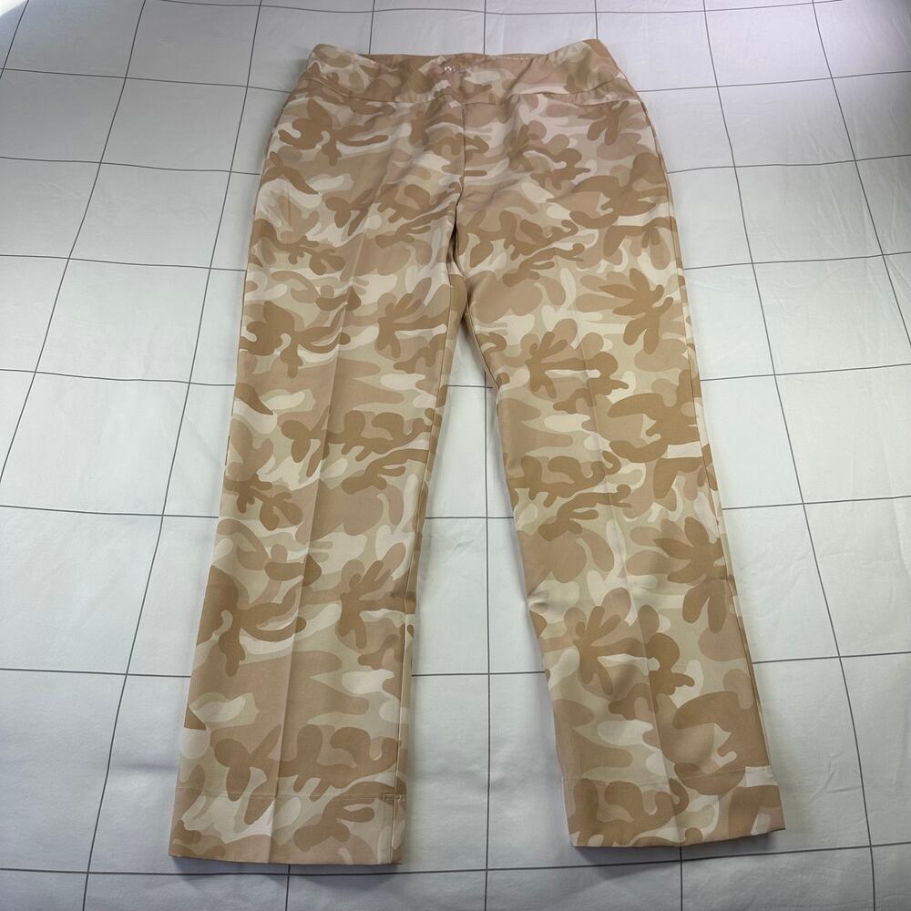 Ibkul Pants Womens 12 Tan Cream Camo Print Golf Ankle Stretch Pockets Pull On